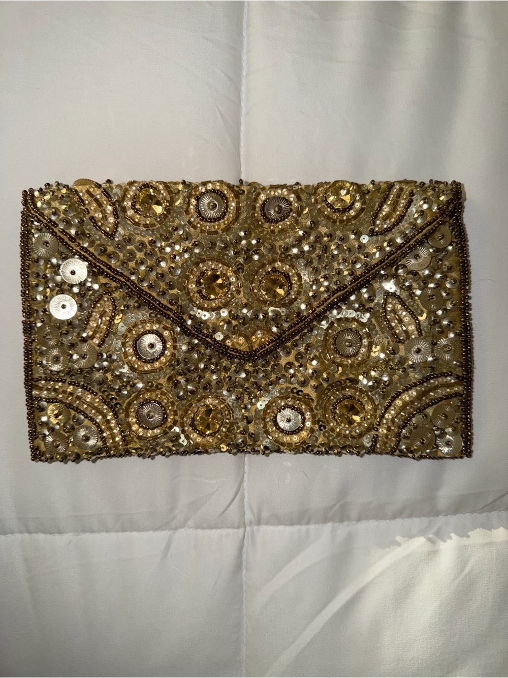 Vintage Gold Beaded Sequin Envelope Clutch Evening Bag Bridal Wedding Purse